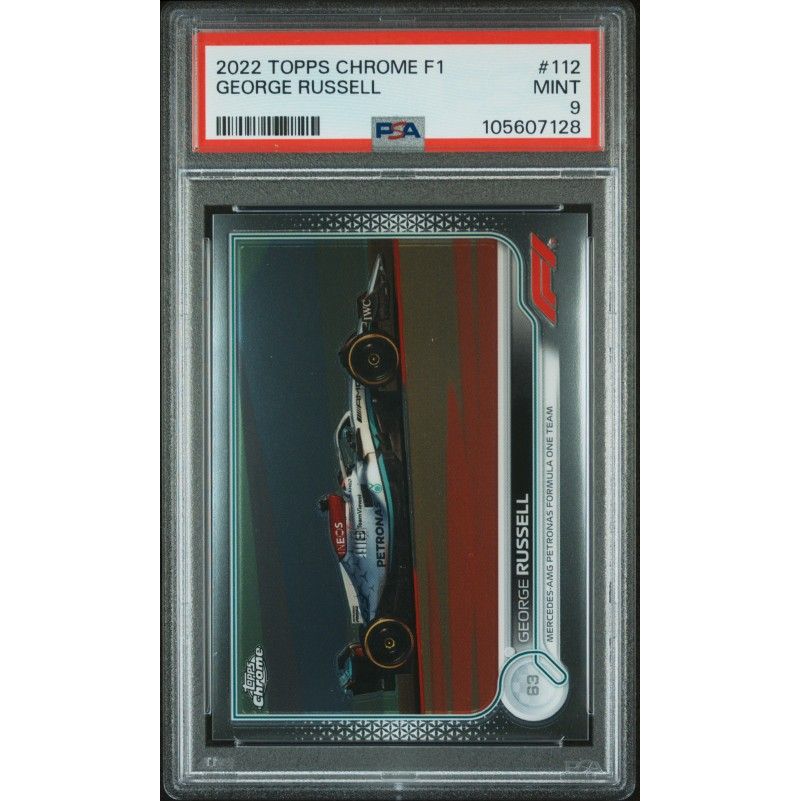 2022 Topps Chrome Formula 1 #112 George Russell PSA 9: graded slab, front view
