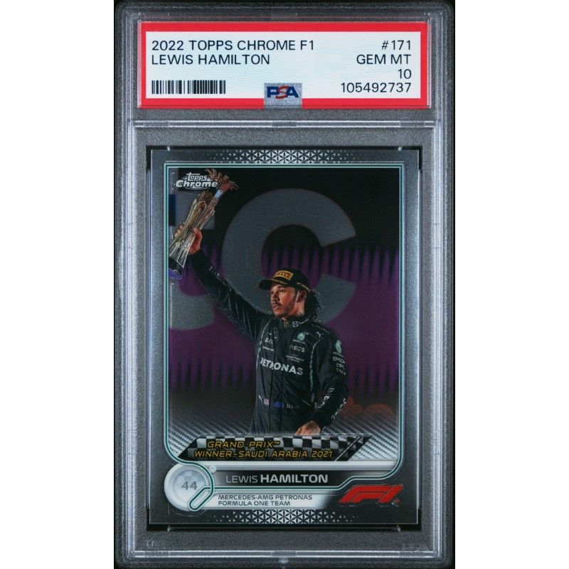 2022 Topps Chrome Formula 1 #171 Lewis Hamilton PSA 10: graded slab, front view