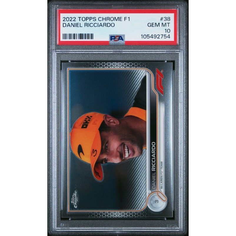 2022 Topps Chrome Formula 1 #38 Daniel Ricciardo PSA 10: graded slab, front view