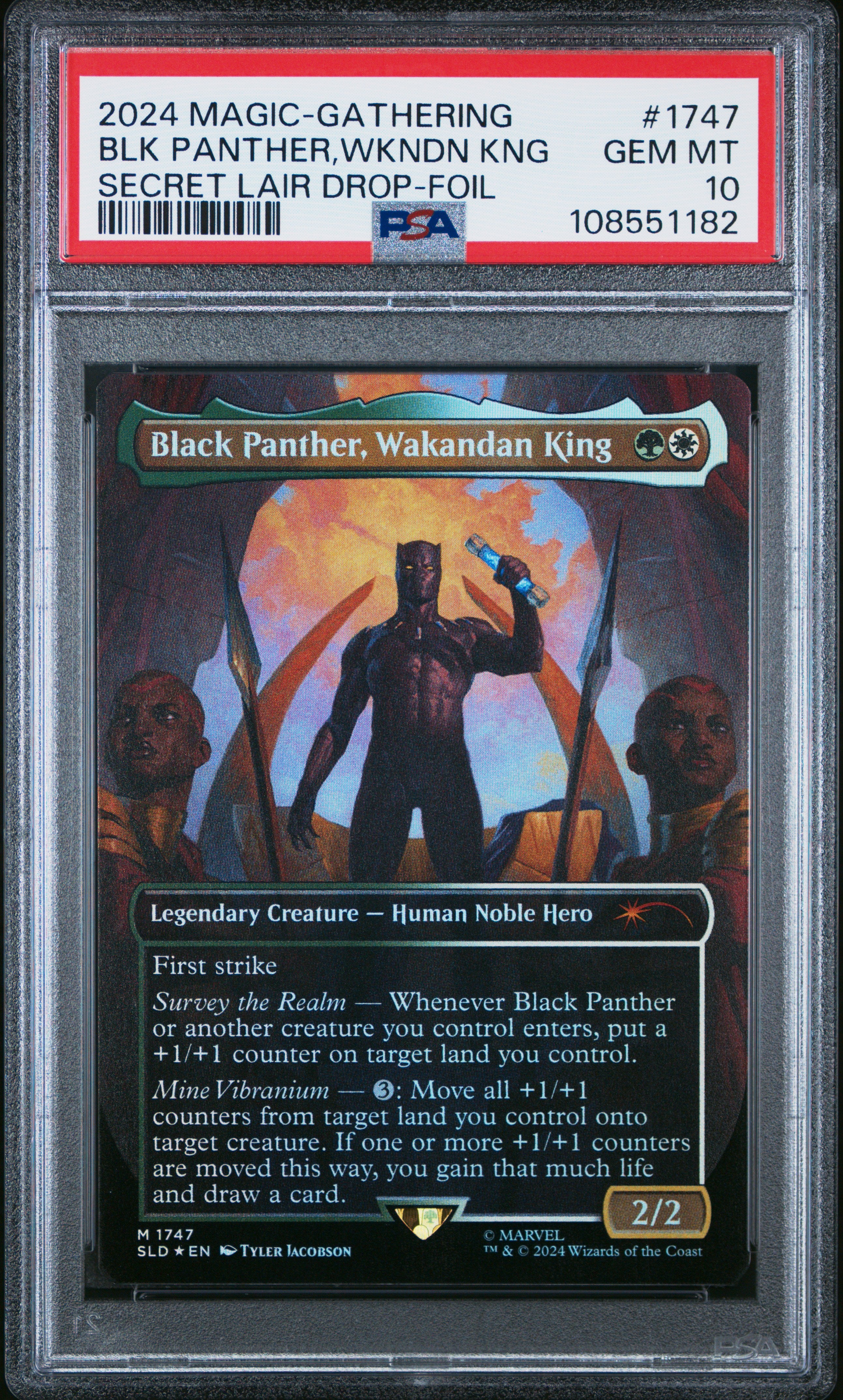 2024 Magic The Gathering Secret Lair Drop #1747 Black Panther,Wkndn Kng Secret Lair Drop-Foil PSA 10: graded slab, front view