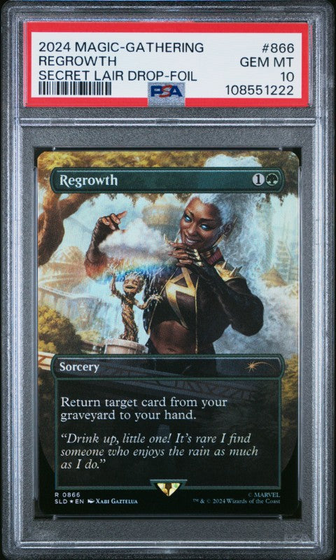 2024 Magic The Gathering Secret Lair Drop #866 Regrowth Secret Lair Drop-Foil PSA 10: graded slab, front view