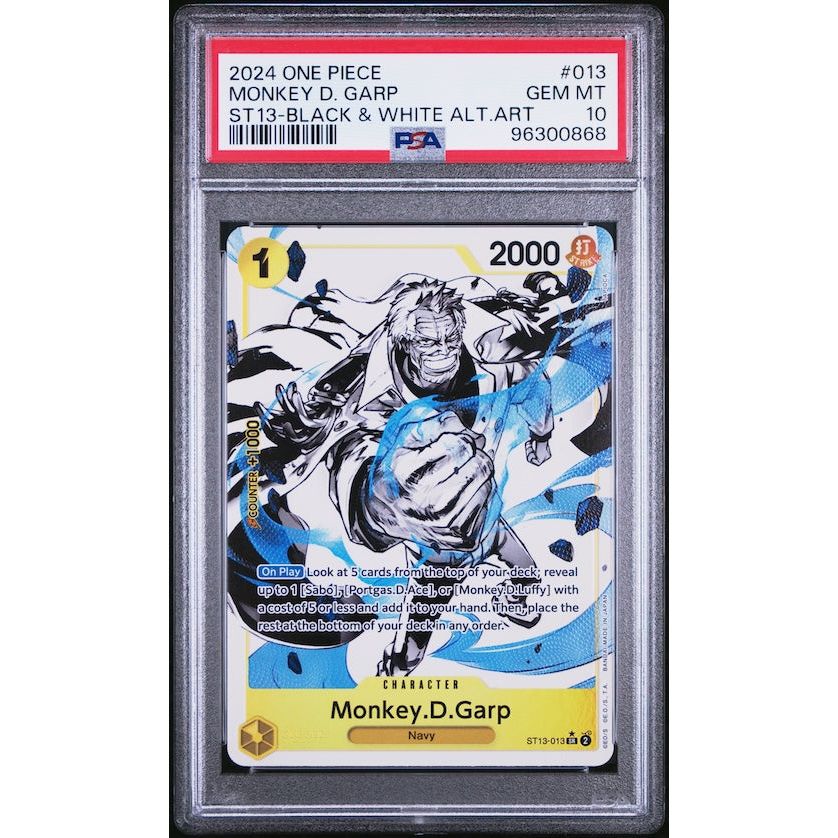 2024 One Piece Ultra Deck-The Three Brothers #013 Monkey D. Garp ST13-Black & White Alternate Art PSA 10: graded slab, front view