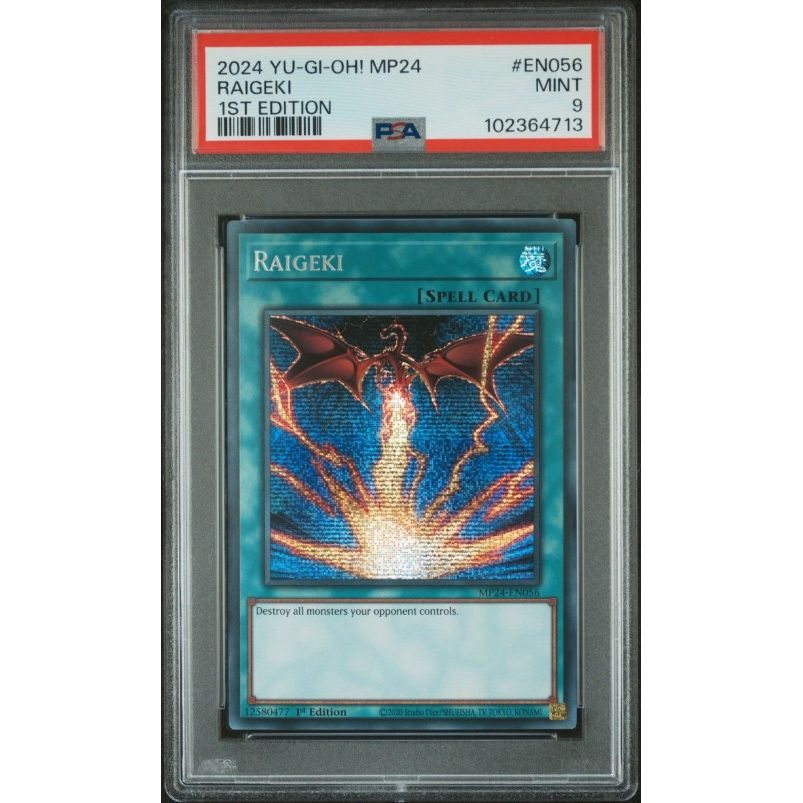 2024 Yu-Gi-Oh! Mp24-25th Anniversary Tin: Dueling Mirrors #EN056 Raigeki 1st Edition PSA 9: graded slab, front view