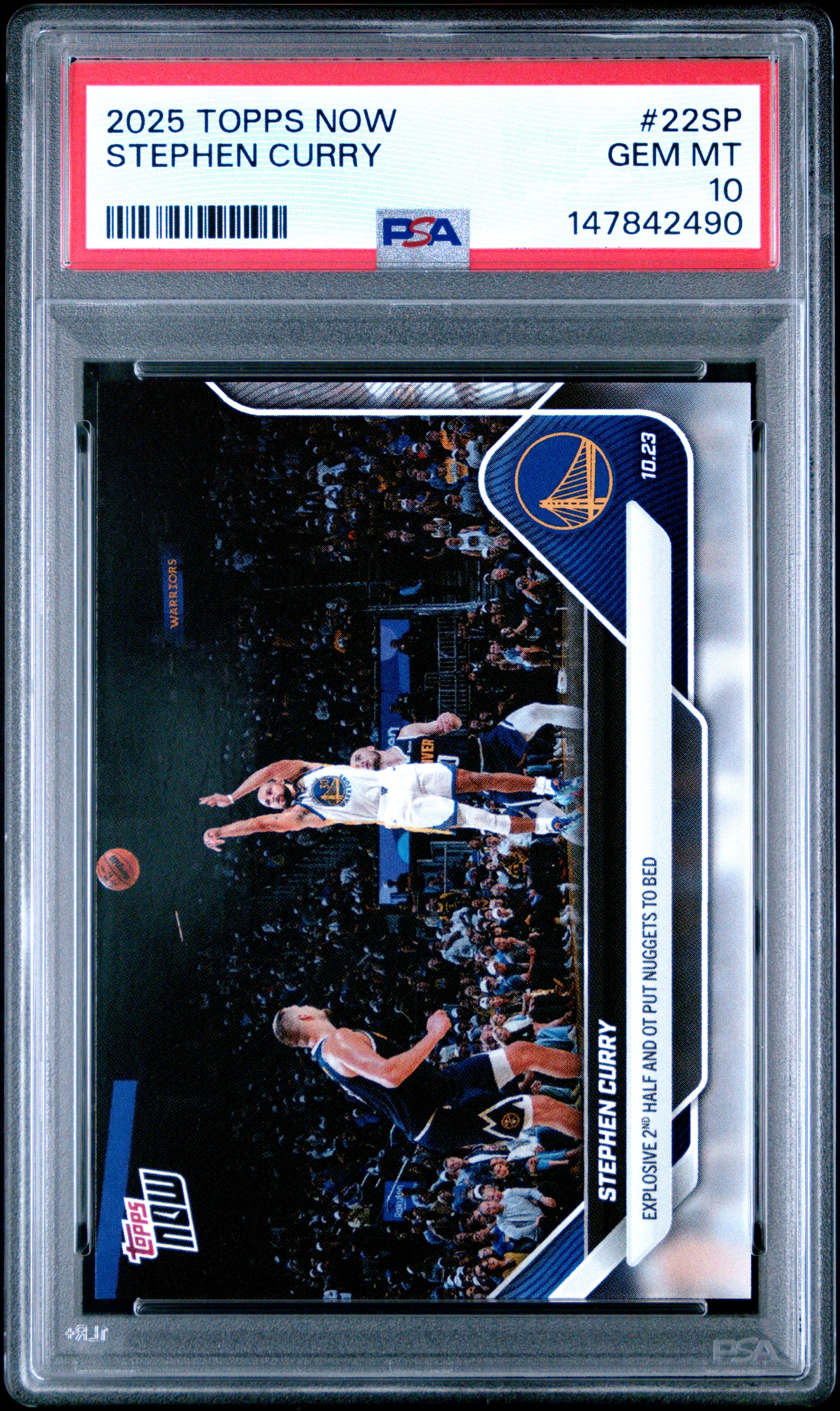 2025 TOPPS NOW #22SP STEPHEN CURRY PSA 10: graded slab, front view