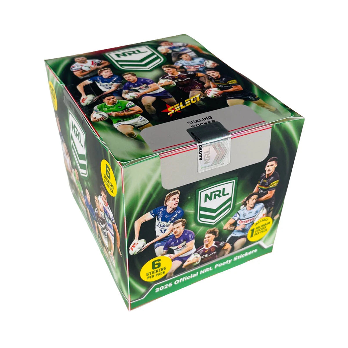 2026 Official NRL Footy Stickers Box (50 Packs), sealed product, product photo