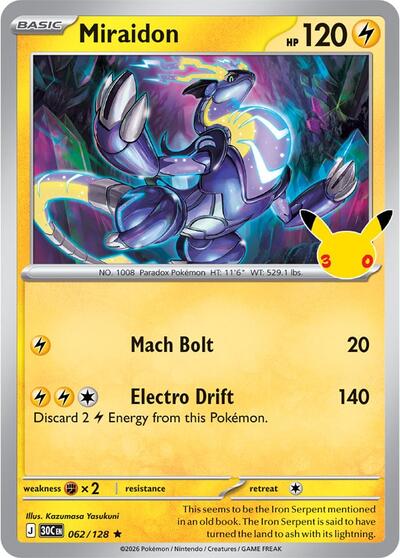 Pokémon card: Miraidon 062/128, Rare, 30th Celebration (M6a)