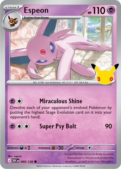 Pokémon card: Espeon 069/128, Common, 30th Celebration (M6a)