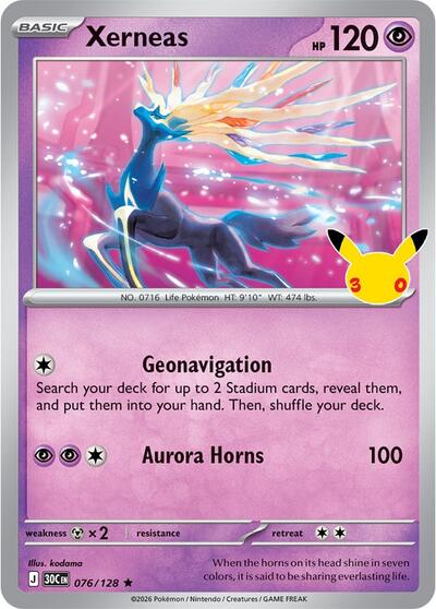 Pokémon card: Xerneas 076/128, Rare, 30th Celebration (M6a)