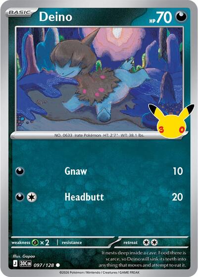 Pokémon card: Deino 097/128, Common, 30th Celebration (M6a)