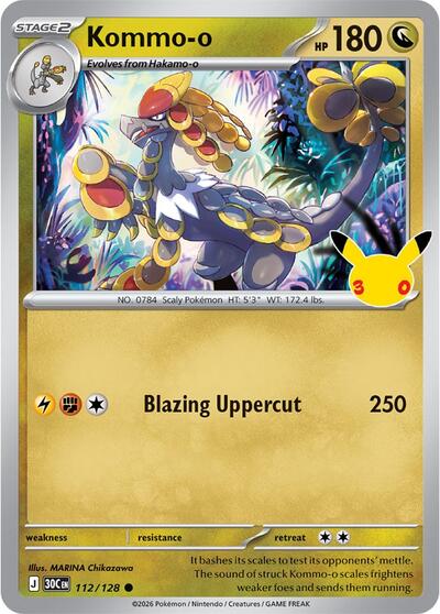 Pokémon card: Kommo-o 112/128, 30th Celebration (M6a)