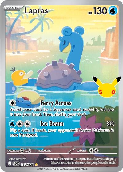 Pokémon card: Lapras 131/128, Illustration Rare, 30th Celebration (M6a)