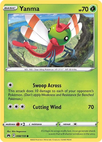Pokémon card: Yanma 008/159 from Crown Zenith (Common), Grass type, front of card