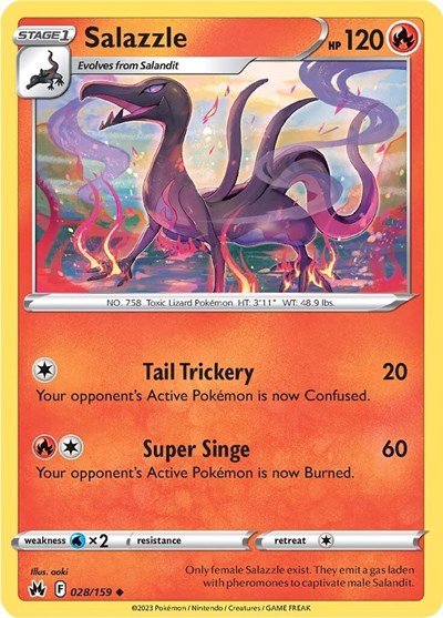 Pokémon card: Salazzle 028/159 from Crown Zenith (Uncommon), Fire type, front of card