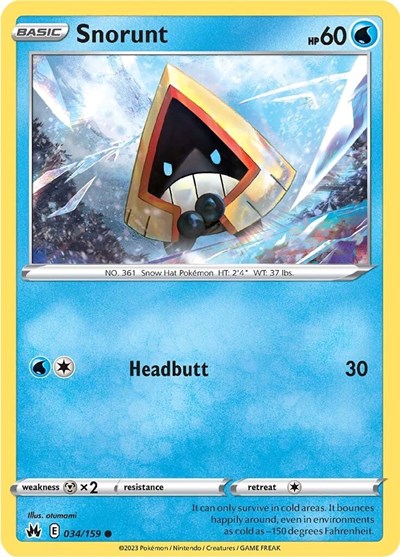 Pokémon card: Snorunt 034/159 from Crown Zenith (Common), Water type, front of card