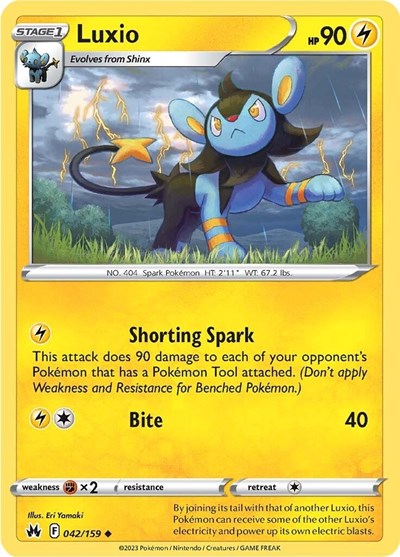 Pokémon card: Luxio 042/159 from Crown Zenith (Uncommon), Lightning type, front of card