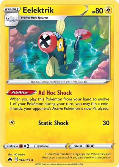 Pokémon card: Eelektrik 048/159 from Crown Zenith (Uncommon), Lightning type, front of card