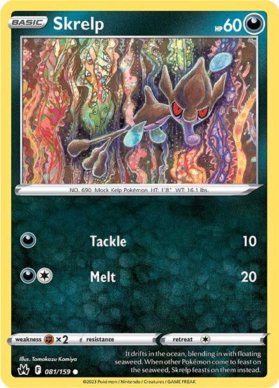 Pokémon card: Skrelp 081/159 from Crown Zenith (Common), Darkness type, front of card