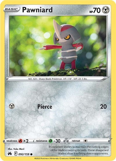Pokémon card: Pawniard 092/159 from Crown Zenith (Common), Metal type, front of card