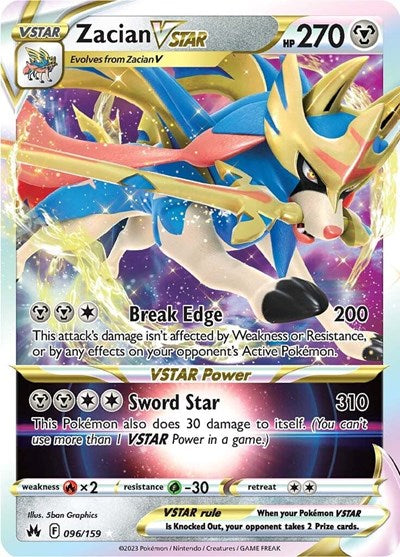 Pokémon card: Zacian VSTAR 096/159 from Crown Zenith (Ultra Rare), Metal type, front of card