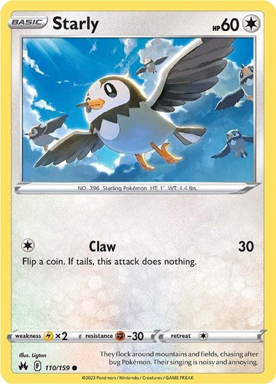 Pokémon card: Starly 110/159 from Crown Zenith (Common), Colorless type, front of card