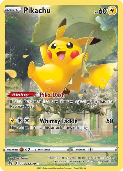 Pokémon card: Pikachu GG30/GG70 from Crown Zenith Galarian Gallery (Ultra Rare), Lightning type, front of card