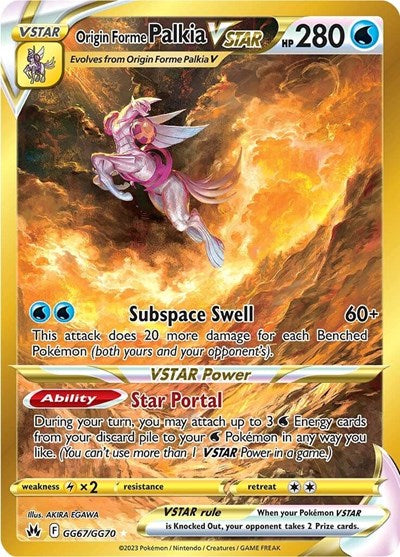 Pokémon card: Origin Forme Palkia VSTAR GG67/GG70 from Crown Zenith Galarian Gallery (Secret Rare), Water type, front of card
