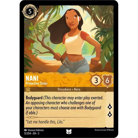 Lorcana card: Nani - Protective Sister 012/204 from Into The Inklands (Uncommon), front of card