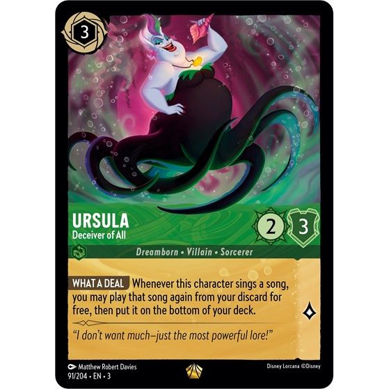 Lorcana card: Ursula - Deceiver of All 091/204 from Into The Inklands (Legendary), front of card