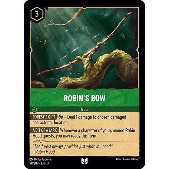 Lorcana card: Robin's Bow 098/204 from Into The Inklands (Uncommon), front of card