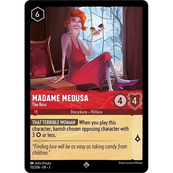 Lorcana card: Madame Medusa - The Boss 112/204 from Into The Inklands (Super Rare), front of card