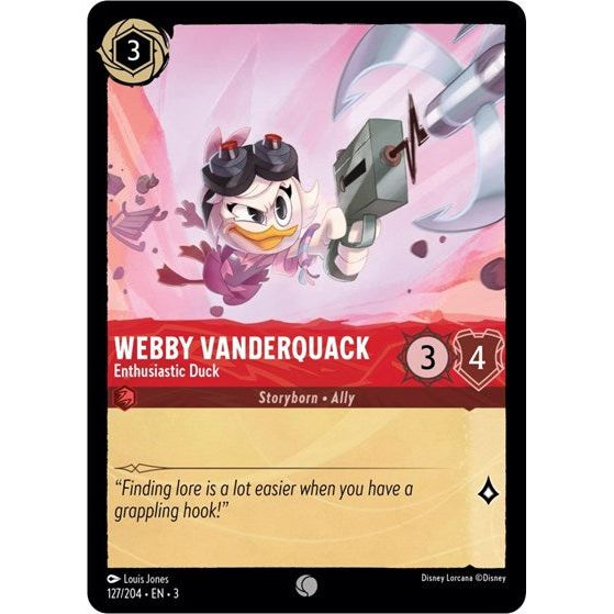 Lorcana card: Webby Vanderquack - Enthusiastic Duck 127/204 from Into The Inklands (Common), front of card
