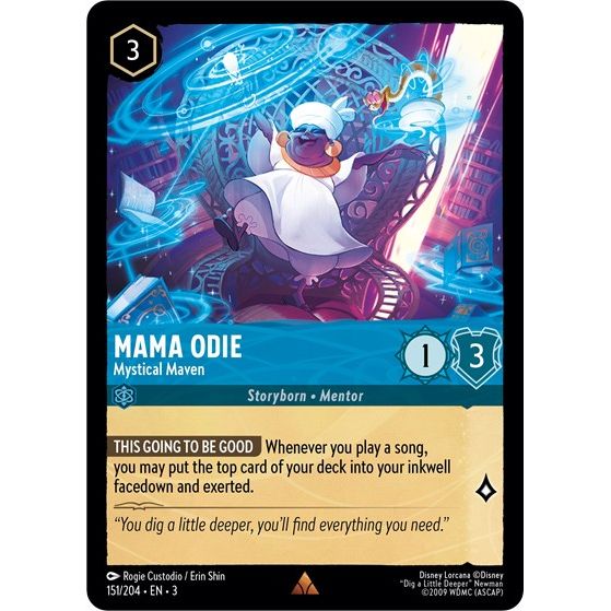 Lorcana card: Mama Odie - Mystical Maven 151/204 from Into The Inklands (Rare), front of card
