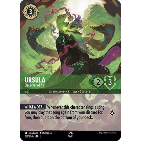 Lorcana card: Ursula - Deceiver of All 212/204 from Into The Inklands (Enchanted), front of card