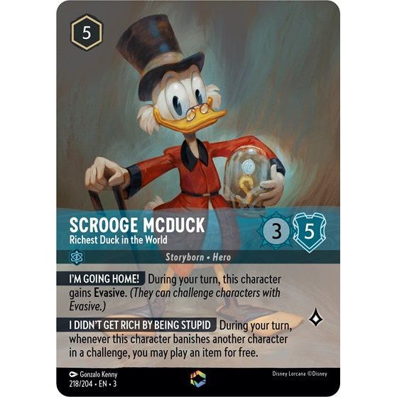 Lorcana card: Scrooge McDuck - Richest Duck in the World 218/204 from Into The Inklands (Enchanted), front of card