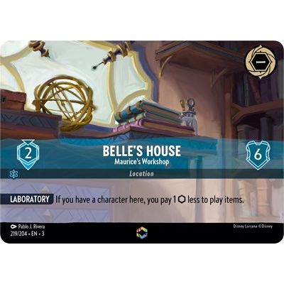 Lorcana card: Belle's House - Maurice's Workshop 219/204 from Into The Inklands (Enchanted), front of card
