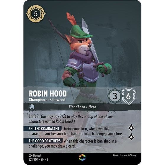 Lorcana card: Robin Hood - Champion of Sherwood 221/204 from Into The Inklands (Enchanted), front of card