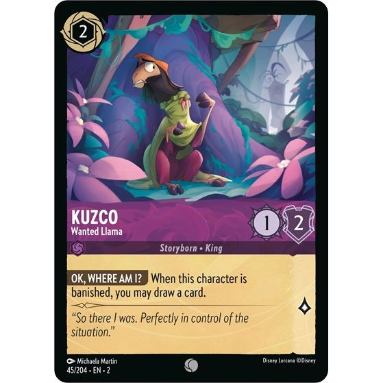 Lorcana card: Kuzco - Wanted Llama 045/204 from Rise of the Floodborn (Common), front of card