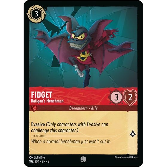 Lorcana card: Fidget - Ratigan's Henchman 108/204 from Rise of the Floodborn (Common), front of card