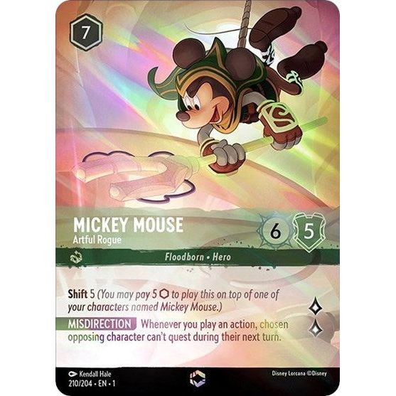 Lorcana card: Mickey Mouse - Artful Rogue 210/204 from The First Chapter (Enchanted), front of card