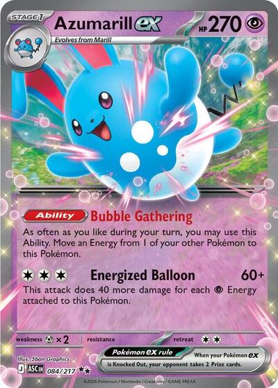 Pokémon card: Azumarill ex 084/217 from Ascended Heroes (Double Rare), Psychic type, front of card