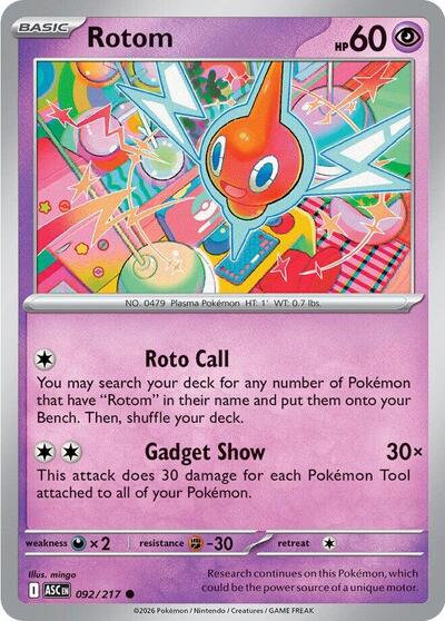 Pokémon card: Rotom 092/217 from Ascended Heroes (Common), Psychic type, front of card