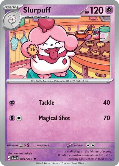 Pokémon card: Slurpuff 094/217 from Ascended Heroes (Uncommon), Psychic type, front of card