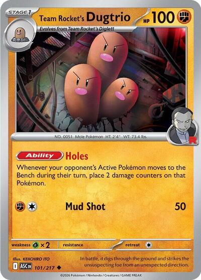 Pokémon card: Team Rocket's Dugtrio 101/217 from Ascended Heroes (Uncommon), Fighting type, front of card