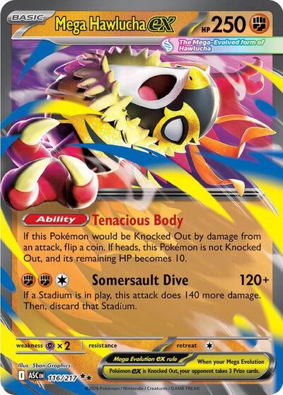 Pokémon card: Mega Hawlucha ex 116/217 from Ascended Heroes (Double Rare), Fighting type, front of card