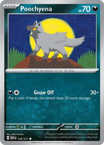 Pokémon card: Poochyena 128/217 from Ascended Heroes (Common), Darkness type, front of card