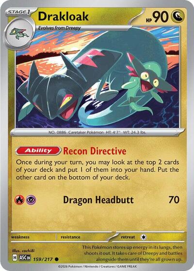 Pokémon card: Drakloak 159/217 from Ascended Heroes (Common), Dragon type, front of card