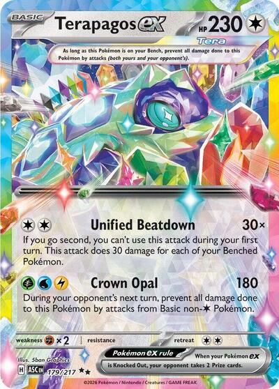 Pokémon card: Terapagos ex 179/217 from Ascended Heroes (Double Rare), Colorless type, front of card