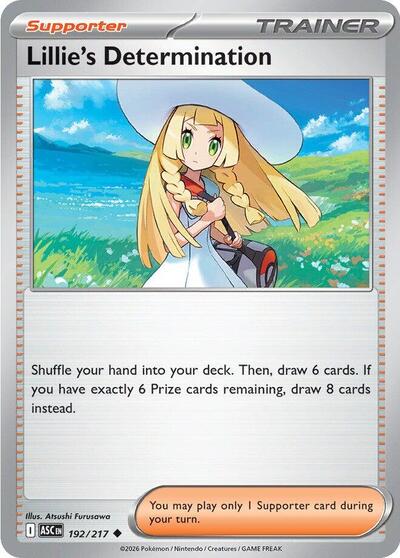 Pokémon card: Lillie's Determination 192/217 from Ascended Heroes (Uncommon), front of card
