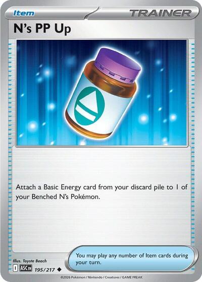 Pokémon card: N's PP Up 195/217 from Ascended Heroes (Uncommon), front of card