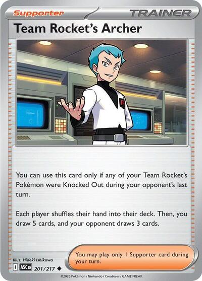 Pokémon card: Team Rocket's Archer 201/217 from Ascended Heroes (Uncommon), front of card